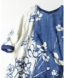 新品未使用　４５R 新作　アネモネバードプリント　インディゴ　ワンピース 45R（フォーティファイブアール）の「インディゴ二重織アネモネ