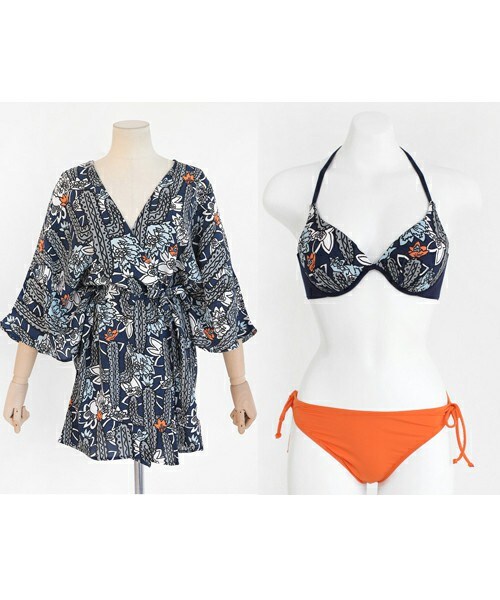 DHOLIC（ディーホリック）の「フローラルワイヤービキニ&カーディガンSET（水着・レディース・グリーン/ネイビー・S/M）」の2枚目の写真