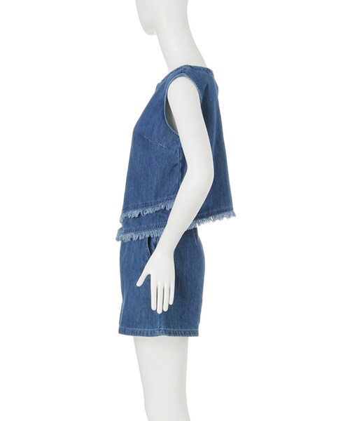 dazzlin(ダズリン)の「【sc】ノースリフリンジデニムセットアップ(ワンピース/ドレス・レディース・ブルー/インディゴ・S(トップス)/S(ボトムス)/M(トップス)/M(ボトムス))」の4枚目の写真