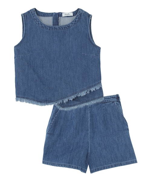 dazzlin(ダズリン)の「【sc】ノースリフリンジデニムセットアップ(ワンピース/ドレス・レディース・ブルー/インディゴ・S(トップス)/S(ボトムス)/M(トップス)/M(ボトムス))」の1枚目の写真