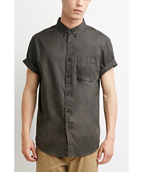 FOREVER 21（フォーエバー トゥエンティーワン）の「[MEN]クラシックショートスリーブシャツ（トップス・メンズ・BLACK/WHITE/CHARCOAL/NAVY/RED/GREY/LIGHT BLUE/MUSTARD・XS/S/M/L/XL）」の7枚目の写真