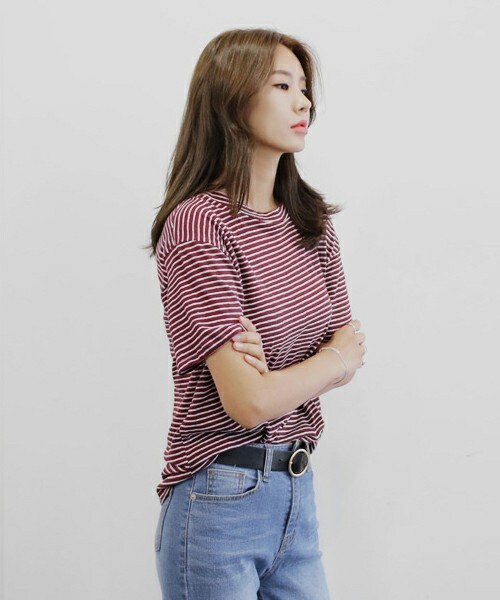 DHOLIC（ディーホリック）の「6COLORSピンボーダーコットンTシャツ（Tシャツ/カットソー・レディース・レッド/ワイン/ブラック/ネイビー/ディープスカイブルー/アイボリー・FREE）」の6枚目の写真