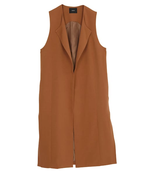 MURUA（ムルーア）の「【EDGE】ノーカラーロングベスト（ジャケット/アウター・レディース・ブラック/キャメル・F）」の2枚目の写真