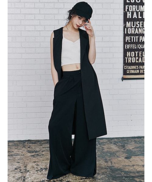 MURUA（ムルーア）の「【EDGE】ノーカラーロングベスト（ジャケット/アウター・レディース・ブラック/キャメル・F）」の3枚目の写真