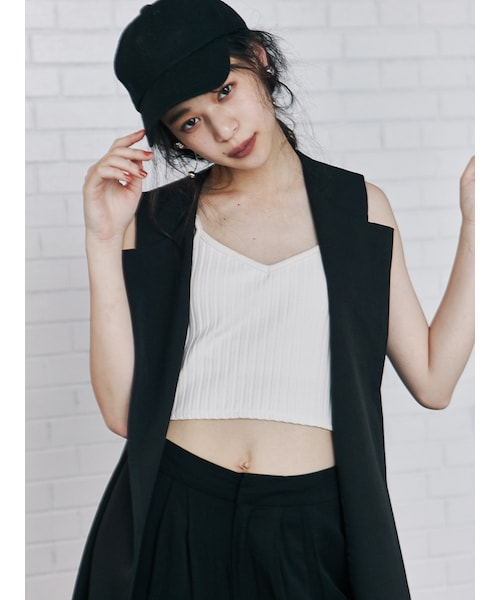 MURUA（ムルーア）の「【EDGE】ノーカラーロングベスト（ジャケット/アウター・レディース・ブラック/キャメル・F）」の4枚目の写真