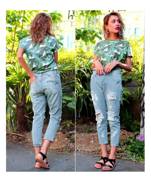 ANAP(アナップ)の「星ステッチ ペイント&クラッシュデニムパンツ(パンツ・レディース・ワンカラー・S/M)」の2枚目の写真