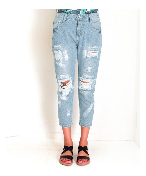 ANAP(アナップ)の「星ステッチ ペイント&クラッシュデニムパンツ(パンツ・レディース・ワンカラー・S/M)」の5枚目の写真