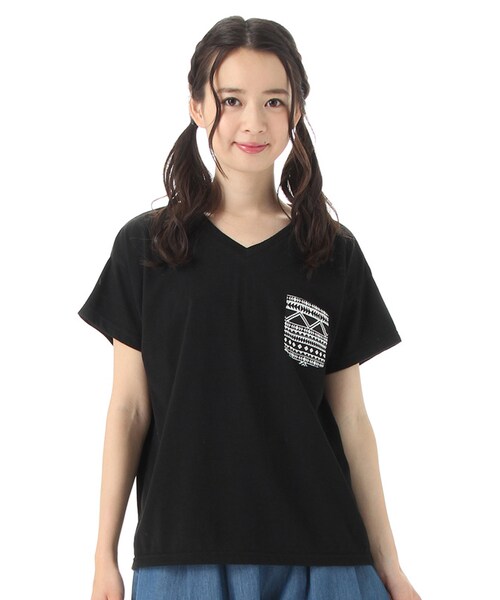 Honeys（ハニーズ）の「ポケット付Ｔシャツ（カットソー・Tシャツ・レディース・オフ/クロ/カーキ/オフ×コン/オフボーダー・Ｍ/Ｌ）」の4枚目の写真