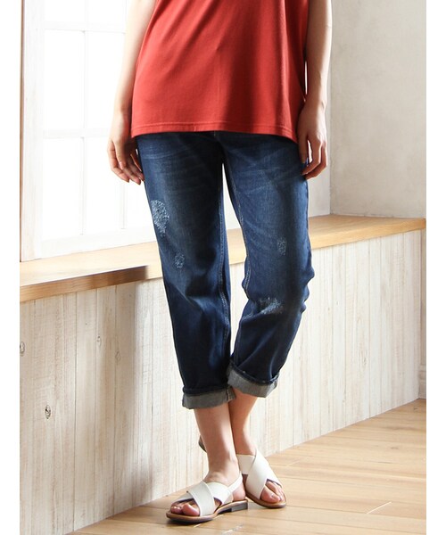 Honeys（ハニーズ）の「ダメージボーイズパンツ（パンツ・スキニー・レディース・ライトインディゴ/インディゴ・Ｍ/Ｌ/ＬＬ）」の2枚目の写真