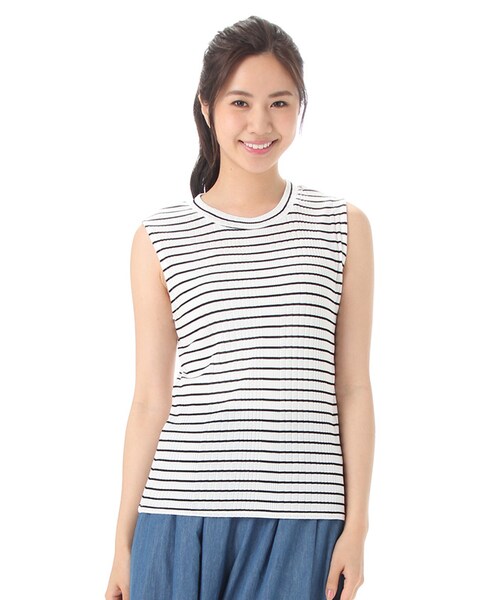 Honeys（ハニーズ）の「ノースリーブプルオーバー（カットソー・Tシャツ・レディース・オフ/クロ/アカ/杢グレー/オフ×クロ/ベージュ×クロ・Ｓ/Ｍ/Ｌ）」の3枚目の写真