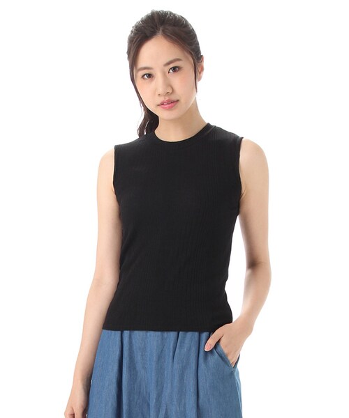 Honeys（ハニーズ）の「ノースリーブプルオーバー（カットソー・Tシャツ・レディース・オフ/クロ/アカ/杢グレー/オフ×クロ/ベージュ×クロ・Ｓ/Ｍ/Ｌ）」の4枚目の写真