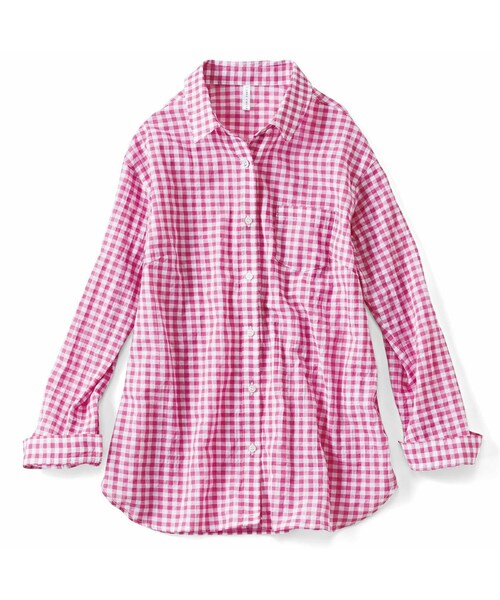Iedit イディット の Ieditレーベルコレクション やわらかな風をはらむ 2 Wayギンガムチェックシャツ ピンク シャツ ブラウス Wear