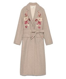 LilyBrown フラワー刺繍ロングコート ベルト付き112cm袖丈