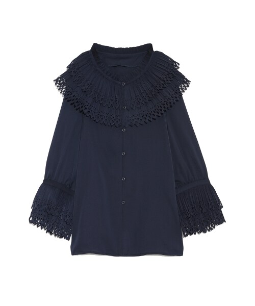 LILY BROWN（リリーブラウン）の「カットワークフリルシャツ（シャツ・レディース・WHT/BRW/NVY・F）」の3枚目の写真