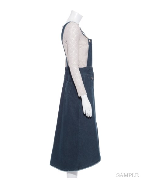 LILY BROWN（リリーブラウン）の「2WAYロングデニムジャンスカ（膝丈ワンピース・レディース・BLU/DBLU・0/1）」の6枚目の写真