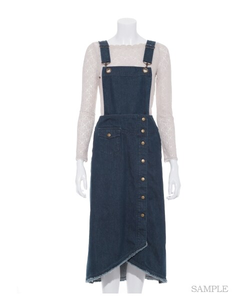 LILY BROWN（リリーブラウン）の「2WAYロングデニムジャンスカ（膝丈ワンピース・レディース・BLU/DBLU・0/1）」の4枚目の写真
