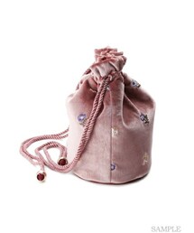 ロラライハリス♡ライトグリーンベロア♡刺繍の巾着ショルダーバッグ♡ ロラライハリス♡ライトグリーンベロア♡刺繍の巾着ショルダー