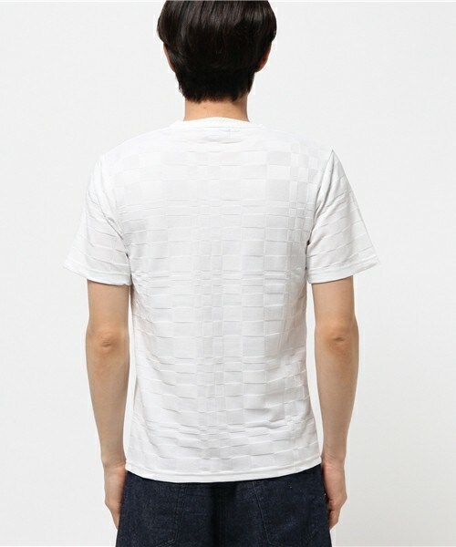 MEN'S BIGI（メンズビギ）の「ブロックリンクス柄Vネック半袖Ｔ/JAPAN MADE（日本製）（Tシャツ/カットソー・メンズ・ホワイト/ブルー/ネイビー/ピンク・S/M/L）」の6枚目の写真