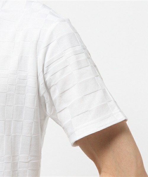 MEN'S BIGI（メンズビギ）の「ブロックリンクス柄Vネック半袖Ｔ/JAPAN MADE（日本製）（Tシャツ/カットソー・メンズ・ホワイト/ブルー/ネイビー/ピンク・S/M/L）」の8枚目の写真