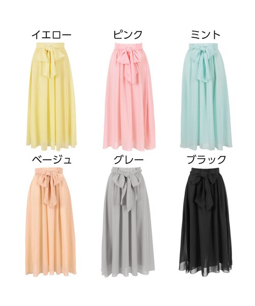 KOBE LETTUCE（コウベレタス）の「爽やかなシフォンで大人可愛いstyleに！取り外しリボン付シフォンマキシスカート[M1594]（スカート・レディース・ベージュ/ブラック/グレー/ミント/ピンク/イエロー・FREE）」の2枚目の写真