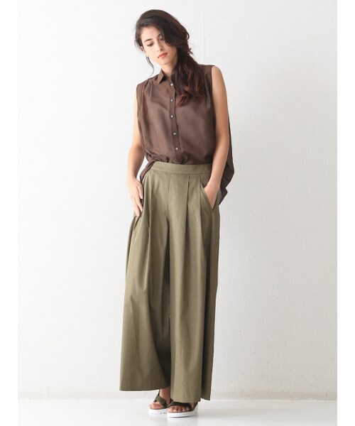 36Quatre-Neuf（カトルナフ）の「スーピマバーバリワイドパンツ【予約】（パンツ・レディース・beige/khaki/navy・1/2）」の12枚目の写真