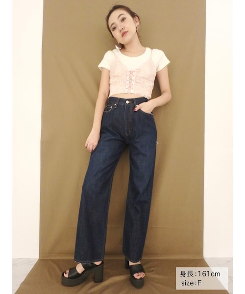 EVRIS（エヴリス）の「レースアップレースビスチェ（トップス・レディース・ホワイト/ブラック/ピンク・F）」の8枚目の写真