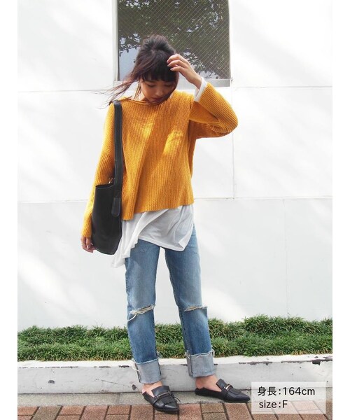 Ungrid（アングリッド）の「スリットスリーブルーズニット（トップス・レディース・オフホワイト/チャコールグレー/オレンジ/マスタード・F）」の5枚目の写真