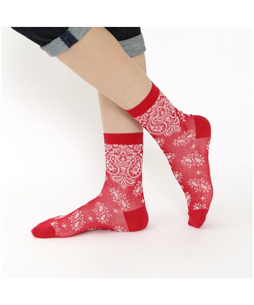 Tabio（タビオ）の「ジャガードバンダナ柄ソックス（ソックス・靴下・レディース・オフホワイト/グレー/クロ/アカ/メイブルー/ネイビー・22.5～24.5cm）」の9枚目の写真