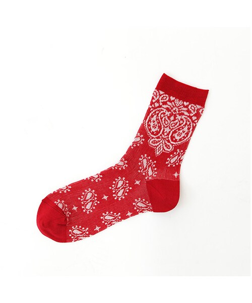 Tabio（タビオ）の「ジャガードバンダナ柄ソックス（ソックス・靴下・レディース・オフホワイト/グレー/クロ/アカ/メイブルー/ネイビー・22.5～24.5cm）」の6枚目の写真