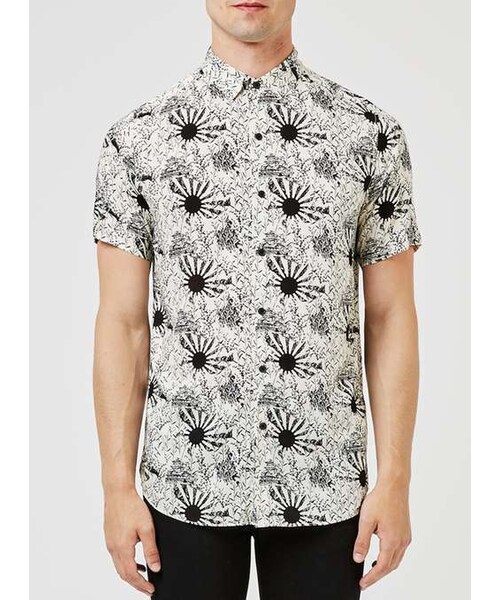 TOPMAN(トップマン)の「Off White and Black Sun Print Viscose Short Sleeve Casual Shirt(シャツ/ブラウス・メンズ・White・XXS/XS/S/M/L/XL/XXL)」の4枚目の写真