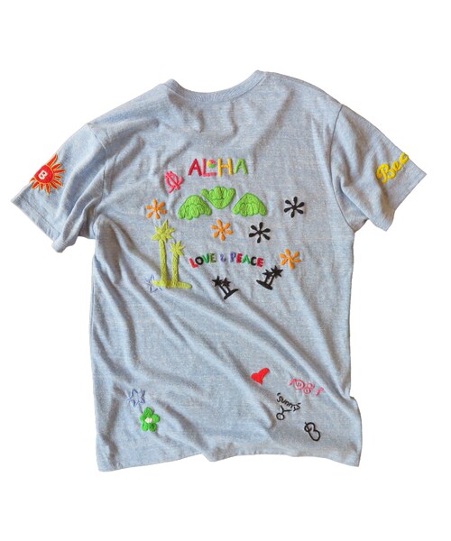 birdog（バードック）の「birdog手刺繍AlohaTシャツ(ホワイト、ピンク 