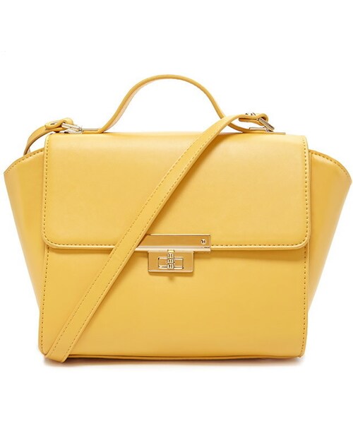 FOREVER 21(フォーエバー トゥエンティーワン)の「FOREVER 21 Faux Leather Trapeze Satchel(ショルダーバッグ・レディース・Black/Yellow・ONE SIZE)」の4枚目の写真