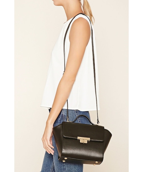 FOREVER 21(フォーエバー トゥエンティーワン)の「FOREVER 21 Faux Leather Trapeze Satchel(ショルダーバッグ・レディース・Black/Yellow・ONE SIZE)」の7枚目の写真