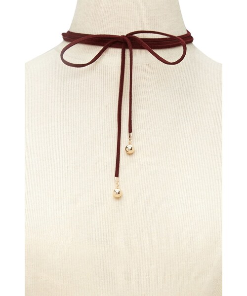 FOREVER 21（フォーエバー トゥエンティーワン）の「FOREVER 21 Faux Suede Bolo Tie Choker（ネックレス・レディース・Red/White・ONE SIZE）」の6枚目の写真