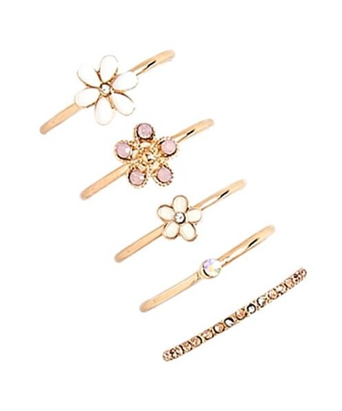 FOREVER 21(フォーエバー トゥエンティーワン)の「FOREVER 21 Rhinestone Flower Ring Set(リング・レディース・Gold・6/7/8)」の1枚目の写真