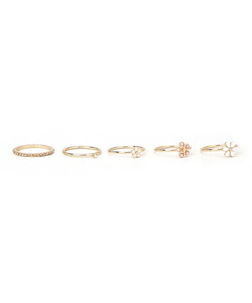FOREVER 21(フォーエバー トゥエンティーワン)の「FOREVER 21 Rhinestone Flower Ring Set(リング・レディース・Gold・6/7/8)」の2枚目の写真
