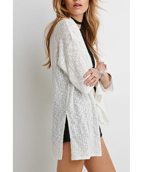 FOREVER 21(フォーエバー トゥエンティーワン)の「FOREVER 21 Textured Knit Cardigan(カーディガン/ボレロ・レディース・White/Green・S/M)」の1枚目の写真