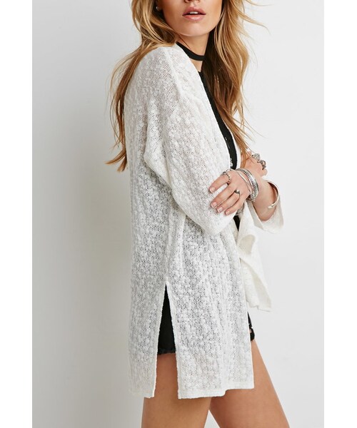 FOREVER 21(フォーエバー トゥエンティーワン)の「FOREVER 21 Textured Knit Cardigan(カーディガン/ボレロ・レディース・White/Green・S/M)」の3枚目の写真