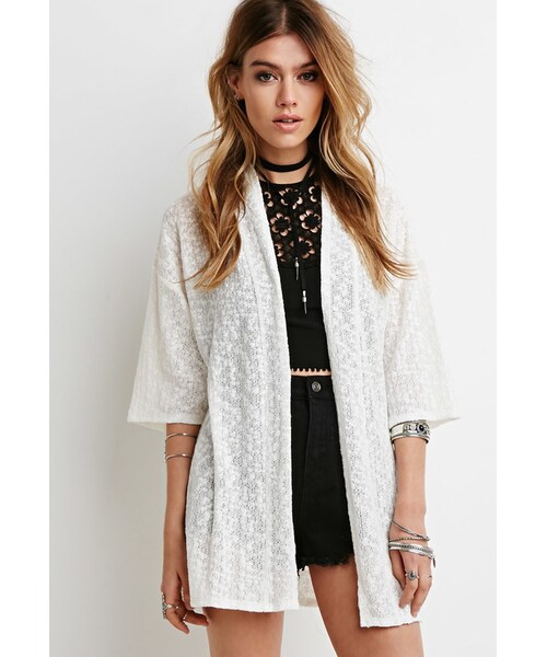 FOREVER 21(フォーエバー トゥエンティーワン)の「FOREVER 21 Textured Knit Cardigan(カーディガン/ボレロ・レディース・White/Green・S/M)」の5枚目の写真