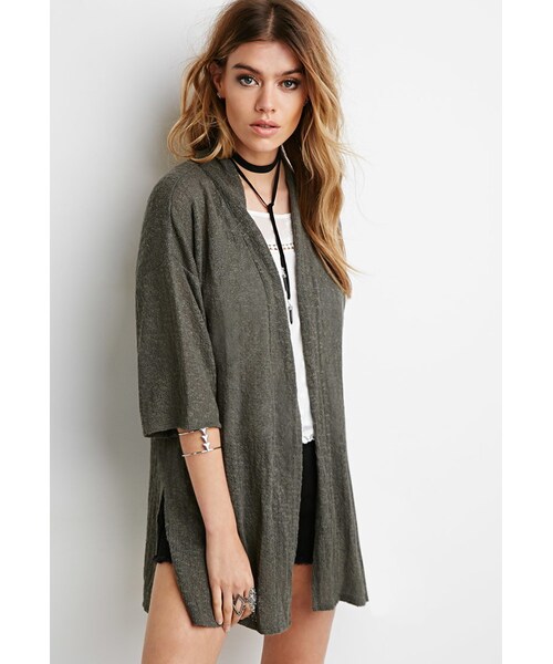 FOREVER 21(フォーエバー トゥエンティーワン)の「FOREVER 21 Textured Knit Cardigan(カーディガン/ボレロ・レディース・White/Green・S/M)」の2枚目の写真