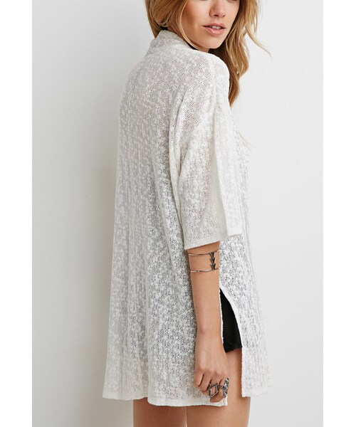 FOREVER 21(フォーエバー トゥエンティーワン)の「FOREVER 21 Textured Knit Cardigan(カーディガン/ボレロ・レディース・White/Green・S/M)」の4枚目の写真