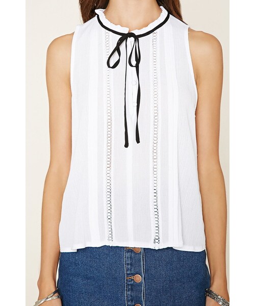 FOREVER 21（フォーエバー トゥエンティーワン）の「FOREVER 21 Self-Tie Crochet-Trim Top（シャツ/ブラウス・レディース・White・S/M/L）」の2枚目の写真