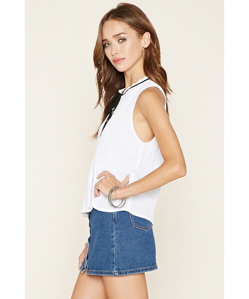 FOREVER 21（フォーエバー トゥエンティーワン）の「FOREVER 21 Self-Tie Crochet-Trim Top（シャツ/ブラウス・レディース・White・S/M/L）」の5枚目の写真