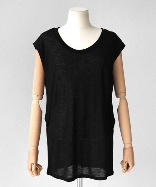 DHOLIC（ディーホリック）の「ラウンドネックシースルースリーブレス（Tシャツ/カットソー・レディース・グレーべージュ/アイボリー/ブラウン/グリーン/ブルーパープル/レッド/ブラック・FREE）」の3枚目の写真