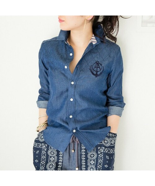 L'Ancre(アンカー)の「アンカー テンセルデニム ステッチシャツ(シャツ/ブラウス・レディース・ブルー/ネイビー・38(M))」の2枚目の写真