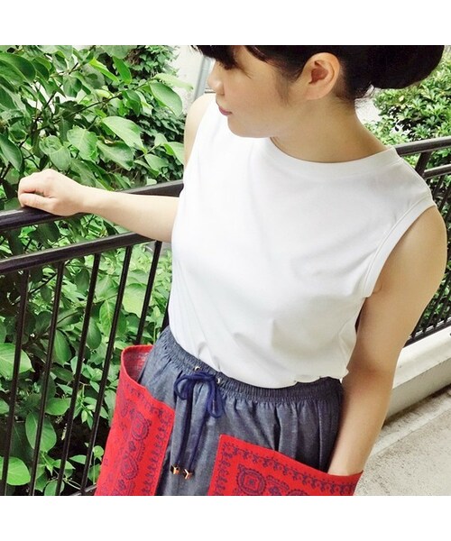 L'Ancre（アンカー）の「アンカー　マイスタンダード タンクトップ（Tシャツ/カットソー・レディース・グレーカーキ/ホワイト・38(M)）」の2枚目の写真