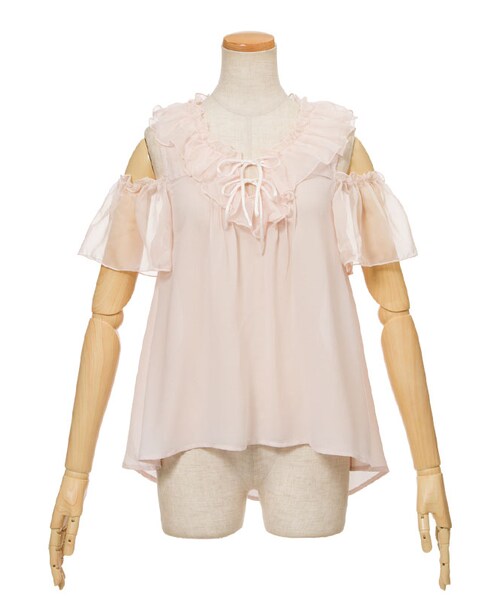 mon Lily(モンリリィ)の「オープンショルダーフリルブラウス(トップス・レディース・ホワイト/ピンク/ブラック・M/L)」の3枚目の写真