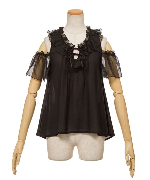 mon Lily(モンリリィ)の「オープンショルダーフリルブラウス(トップス・レディース・ホワイト/ピンク/ブラック・M/L)」の2枚目の写真