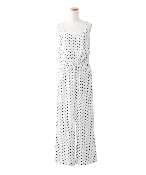 Newlyme(ニューリーミー)の「ドットサロペットガウチョパンツ(パンツ・レディース・オフホワイト/ブラック・F)」の1枚目の写真