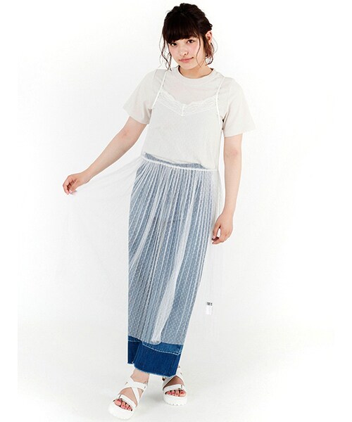 w closet（ダブルクローゼット）の「ドットチュールワンピース×Tシャツセット（ワンピース/ドレス・レディース・オフホワイト/ピンク/ボルドー オンライン先行カラー/ブラック・FREE）」の13枚目の写真